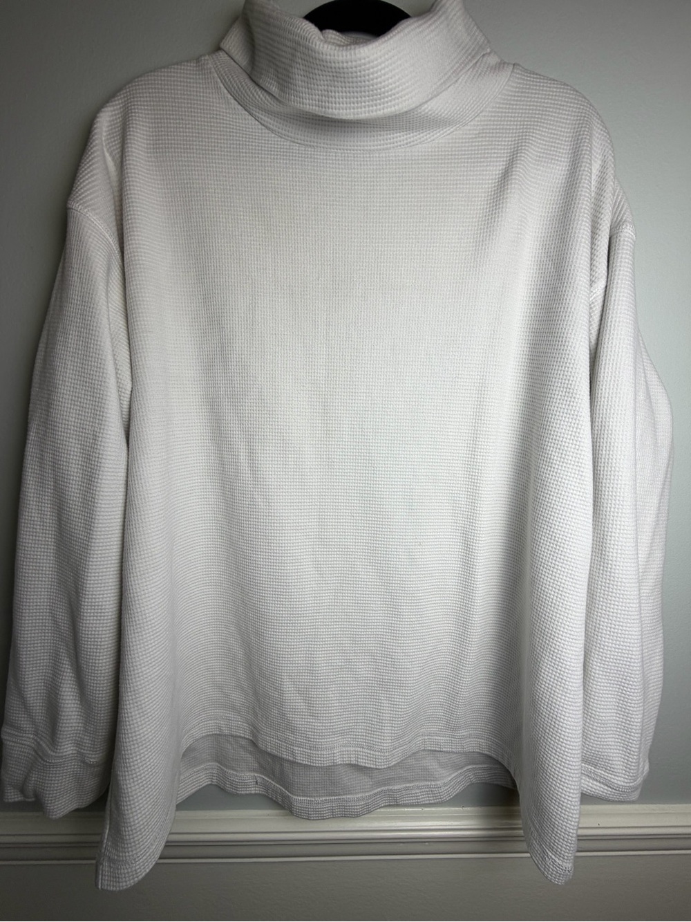 Lands’ End White Waffle Knit Turtleneck Pullover Top Size XL